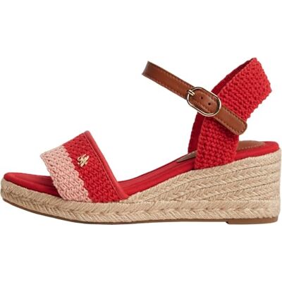 Tommy Hilfiger Damen Wedge Espadrilles Mid Crochet mit Knöchelriemen, Rot (Ornamental Red), 35 Tommy Hilfiger Damen Wedge Espadrilles Mid Crochet mit Knöchelriemen, Rot (Ornamental Red), 35