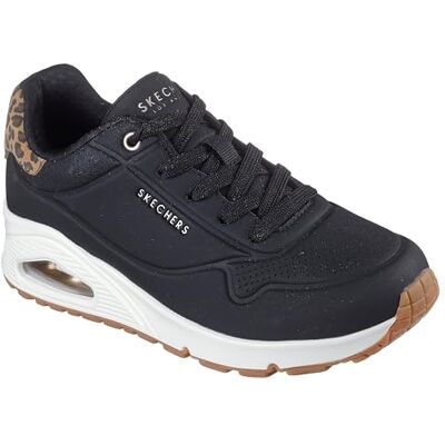 Skechers Damen UNO Jungle Nite Sneaker, Black Durabuck Leopard Printed Suede Mesh Tr, 39.5 EU Skechers Damen UNO Jungle Nite Sneaker, Black Durabuck Leopard Printed Suede Mesh Tr, 39.5 EU
