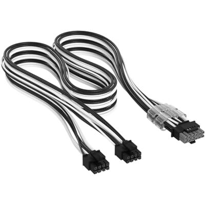 Corsair Elite Premium Typ 5 Einzeln Ummantelte 2x 8-Pin zu PCIe 12V-2x6 600W PSU-Kabel – Dreilagiges Mesh-Paracord-Design, Flache Kabelkämme, Kompatibel mit Typ 5-Netzteilen – Schwarz/Weiß Corsair Elite Premium Typ 5 Einzeln Ummantelte 2x 8-Pin zu PCIe 12V-2x6 600W PSU-Kabel – Dreilagiges Mesh-Paracord-Design, Flache Kabelkämme, Kompatibel mit Typ 5-Netzteilen – Schwarz/Weiß