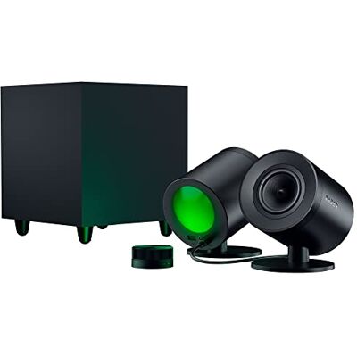 Razer Nommo V2 Pro Full-Range 2.1 Gaming-Lautsprecher für PC mit kabellosem Subwoofer und Remote (3-Zoll-Full-Range-Treiber mit Aluminium-Phase-Plugs, Nach Unten Abstrahlender Subwoofer) Schwarz Razer Nommo V2 Pro Full-Range 2.1 Gaming-Lautsprecher für PC mit kabellosem Subwoofer und Remote (3-Zoll-Full-Range-Treiber mit Aluminium-Phase-Plugs, Nach Unten Abstrahlender Subwoofer) Schwarz