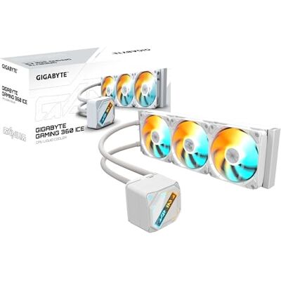 Gigabyte Gaming 360 Ice Flüssigkeitskühler für CPU 3x120 mm ARGB-Lüfter, Schiebe-Verriegelungsmechanismus, Daisy-Chain, Kompatibel mit Intel LGA 1851 und AMD AM5 Gigabyte Gaming 360 Ice Flüssigkeitskühler für CPU 3x120 mm ARGB-Lüfter, Schiebe-Verriegelungsmechanismus, Daisy-Chain, Kompatibel mit Intel LGA 1851 und AMD AM5