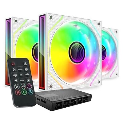 Mars Gaming MF-3DPROKIT, Kit 3x PWM 120mm Lüfter, ARGB Infinity Mirror 3D Beleuchtung, PWM-Steuerungssystem, FDB-Lager, Fernbedienung und HUB, Volle ARGB-Kompatibilität, Weiß Mars Gaming MF-3DPROKIT, Kit 3x PWM 120mm Lüfter, ARGB Infinity Mirror 3D Beleuchtung, PWM-Steuerungssystem, FDB-Lager, Fernbedienung und HUB, Volle ARGB-Kompatibilität, Weiß