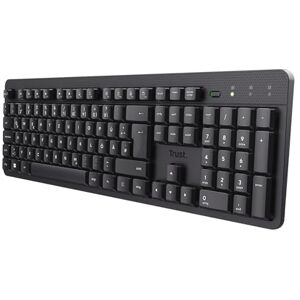 Trust ODY II Leise Tastatur Kabellos Deutsches QWERTZ Layout, Flachen Tasten, Funktastatur Spritzwassergeschützt, RF 2.4GHz USB-Empfänger, Wireless Keyboard PC Laptop Computer Mac Schwarz Trust ODY II Leise Tastatur Kabellos Deutsches QWERTZ Layout, Flachen Tasten, Funktastatur Spritzwassergeschützt, RF 2.4GHz USB-Empfänger, Wireless Keyboard PC Laptop Computer Mac Schwarz