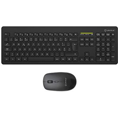 Unykach MK212 Pro Slim Kabelloses Tastatur- und Maus-Set, 105 Tasten, Membran, Portugiesisch, USB Wireless 2.4 GHz, 1600 DPI, leise, ergonomisch, Windows, Mac, Android, Linux Unykach MK212 Pro Slim Kabelloses Tastatur- und Maus-Set, 105 Tasten, Membran, Portugiesisch, USB Wireless 2.4 GHz, 1600 DPI, leise, ergonomisch, Windows, Mac, Android, Linux
