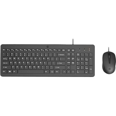 HP 150 kabelgebundene Maus-Tastaturkombination, USB-A Anschlüsse, 12 Fn Tasten, 1.600 DPI, funktioniert mit Windows & Mac, leise, QWERTZ Layout, schwarz HP 150 kabelgebundene Maus-Tastaturkombination, USB-A Anschlüsse, 12 Fn Tasten, 1.600 DPI, funktioniert mit Windows & Mac, leise, QWERTZ Layout, schwarz