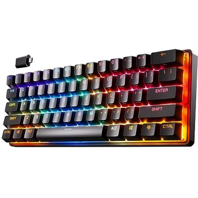 SteelSeries Apex Pro Mini Wireless HyperMagnetic Gaming-Tastatur – Die weltweit schnellste Tastatur – 60%-Formfaktor – RGB – PBT-Keycaps – Bluetooth – 2,4 GHz – USB-C – Englisch Tastatur QWERTY SteelSeries Apex Pro Mini Wireless HyperMagnetic Gaming-Tastatur – Die weltweit schnellste Tastatur – 60%-Formfaktor – RGB – PBT-Keycaps – Bluetooth – 2,4 GHz – USB-C – Englisch Tastatur QWERTY