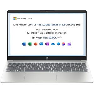 HP Laptop 15,6" FHD Display Intel Processor N100 4 GB DDR4 RAM 128 GB UFS Intel UHD Graphics Microsoft 365 Single (1 Jahr) enthalten Windows 11 Home im S-Modus QWERTZ Natural Silver HP Laptop 15,6" FHD Display Intel Processor N100 4 GB DDR4 RAM 128 GB UFS Intel UHD Graphics Microsoft 365 Single (1 Jahr) enthalten Windows 11 Home im S-Modus QWERTZ Natural Silver