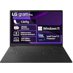 LG gram Pro 17 17Z90TP-G.AA78G (17 Zoll) IPS Notebook, Intel Core Ultra 7 255H, Intel Arc™ 140T GPU, 16GB RAM, 1TB SSD, federleicht (1,369 kg), gram AI, 90 Wh, Thunderbolt 4, Schwarz LG gram Pro 17 17Z90TP-G.AA78G (17 Zoll) IPS Notebook, Intel Core Ultra 7 255H, Intel Arc™ 140T GPU, 16GB RAM, 1TB SSD, federleicht (1,369 kg), gram AI, 90 Wh, Thunderbolt 4, Schwarz
