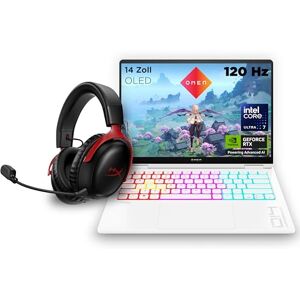 HP Omen Transcend Gaming Laptop, 14 Zoll 2,8K OLED 120Hz, Intel Core Ultra 7 155H, 16 GB DDR5 RAM, 1 TB SSD, NVIDIA GeForce RTX 4060 (8GB), QWERTZ, Windows 11, Weiß inkl. HyperX Cloud III Wireless HP Omen Transcend Gaming Laptop, 14 Zoll 2,8K OLED 120Hz, Intel Core Ultra 7 155H, 16 GB DDR5 RAM, 1 TB SSD, NVIDIA GeForce RTX 4060 (8GB), QWERTZ, Windows 11, Weiß inkl. HyperX Cloud III Wireless