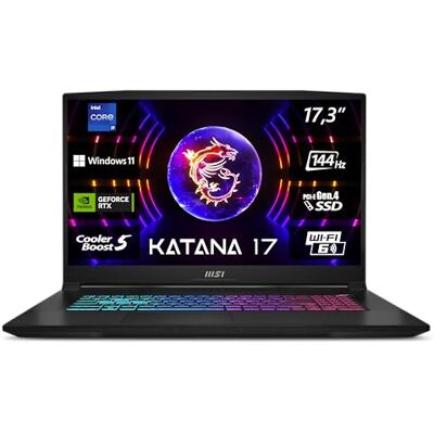 MSI Katana 17 B13VGK-671, Gaming Laptop, 43,9 cm (17,3 Zoll) FHD, 144 Hz, Intel Core i9-13900H, 16 GB DDR5-5200, 1 TB SSD, NVIDIA GeForce RTX 4070, Windows 11 Home, QWERTZ Tastatur, Schwarz MSI Katana 17 B13VGK-671, Gaming Laptop, 43,9 cm (17,3 Zoll) FHD, 144 Hz, Intel Core i9-13900H, 16 GB DDR5-5200, 1 TB SSD, NVIDIA GeForce RTX 4070, Windows 11 Home, QWERTZ Tastatur, Schwarz