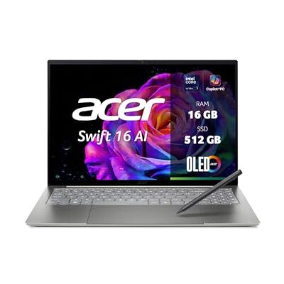 Acer Swift 16 AI OLED, Laptop, Ultra X7, 16GB RAM, 512GB SSD 16" OLED 120Hz Display Touch, Intel Core Ultra X7 358H, 16GB RAM, 512GB SSD, Arc B390, Windows 11, QWERTZ, SF16-71T-7053 Acer Swift 16 AI OLED, Laptop, Ultra X7, 16GB RAM, 512GB SSD 16" OLED 120Hz Display Touch, Intel Core Ultra X7 358H, 16GB RAM, 512GB SSD, Arc B390, Windows 11, QWERTZ, SF16-71T-7053