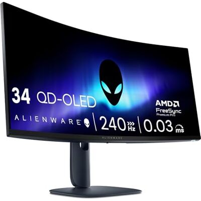 Alienware 34 Gaming Monitor AW3425DW, WQHD (3440x1440), 21:9 1800R Curved, 240Hz, QD OLED, 0.03ms, NVIDIA G-SYNC Kompatibel, AMD FreeSync Premium Pro, HDR True Black 400, USB-C, 3 Jahre Garantie Alienware 34 Gaming Monitor AW3425DW, WQHD (3440x1440), 21:9 1800R Curved, 240Hz, QD OLED, 0.03ms, NVIDIA G-SYNC Kompatibel, AMD FreeSync Premium Pro, HDR True Black 400, USB-C, 3 Jahre Garantie