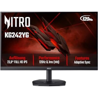 Acer Nitro KG242YG Gaming Monitor 24 Zoll (60,5 cm) Full HD, IPS, 120Hz 24 Zoll (60,5 cm Bildschirm) Full HD, 120Hz, 1ms(VRB), HDMI (1.4), DP 1.2, AdaptiveSync, 99% sRGB Acer Nitro KG242YG Gaming Monitor 24 Zoll (60,5 cm) Full HD, IPS, 120Hz 24 Zoll (60,5 cm Bildschirm) Full HD, 120Hz, 1ms(VRB), HDMI (1.4), DP 1.2, AdaptiveSync, 99% sRGB