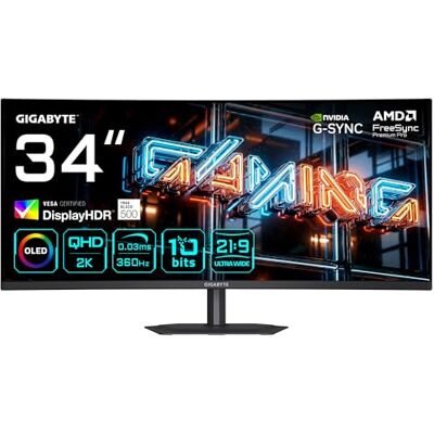 Gigabyte MO34WQC36 34” WQHD Curved Gaming-Monitor 3440 x 1440, 360Hz, 0.03ms, KVM, 300 cd/m², FreeSync Premium Pro, DisplayHDR True Black 500, HDMI 2.1, DisplayPort 2.1 Gigabyte MO34WQC36 34” WQHD Curved Gaming-Monitor 3440 x 1440, 360Hz, 0.03ms, KVM, 300 cd/m², FreeSync Premium Pro, DisplayHDR True Black 500, HDMI 2.1, DisplayPort 2.1