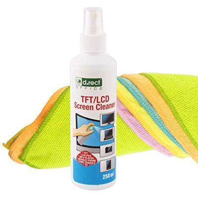 D.RECT 250ml Bildschirmreiniger Putzlappen Staubtücher + 5 Stück Mikrofasertuch 40x40cm Bildschirm-Reinigungsspray Displayreiniger für LED, UHD TV, Display, Tablet, Computer und Monitor D.RECT 250ml Bildschirmreiniger Putzlappen Staubtücher + 5 Stück Mikrofasertuch 40x40cm Bildschirm-Reinigungsspray Displayreiniger für LED, UHD TV, Display, Tablet, Computer und Monitor