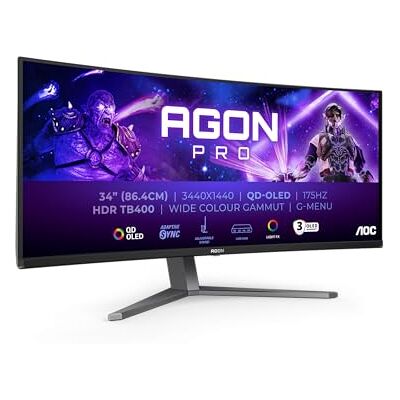 AOC AG346UCDAM 34" Curved, UW-QHD USB Hub Monitor, 175Hz, QD-OLED Panel, 0.03ms GtG, Adaptive Sync, HDR400 TrueBlack, FreeSync Prem., G-Sync Comp, Lautsprecher,(3440x1440 HDMI 2x 2.0 DP 1x 1.4)Schwarz AOC AG346UCDAM 34" Curved, UW-QHD USB Hub Monitor, 175Hz, QD-OLED Panel, 0.03ms GtG, Adaptive Sync, HDR400 TrueBlack, FreeSync Prem., G-Sync Comp, Lautsprecher,(3440x1440 HDMI 2x 2.0 DP 1x 1.4)Schwarz