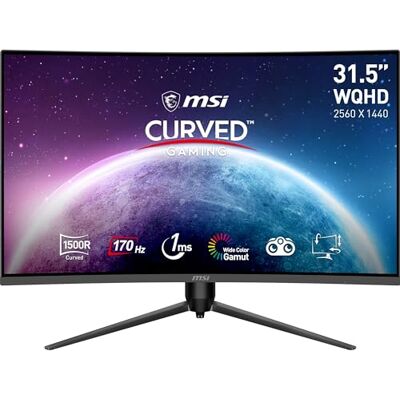 MSI G32CQ5P 31,5 Zoll (80cm) WQHD Curved Gaming Monitor 1500R 2560 x 1440 VA Panel, 170Hz / 1ms, Adaptive Sync, 3-Fach Verstellbarer Standfuß DP 1.2a, HDMI 2.0b CEC MSI G32CQ5P 31,5 Zoll (80cm) WQHD Curved Gaming Monitor 1500R 2560 x 1440 VA Panel, 170Hz / 1ms, Adaptive Sync, 3-Fach Verstellbarer Standfuß DP 1.2a, HDMI 2.0b CEC