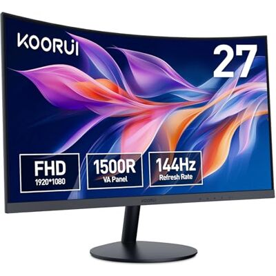 KOORUI Curved Monitor 27 Zoll FHD Curved Computer Monitor 144Hz, VA-Panel, Krümmung 1500R, Neigungsverstellung, Augenpflege, HDMI, VGA Gaming Monitor, Schwarz KOORUI Curved Monitor 27 Zoll FHD Curved Computer Monitor 144Hz, VA-Panel, Krümmung 1500R, Neigungsverstellung, Augenpflege, HDMI, VGA Gaming Monitor, Schwarz
