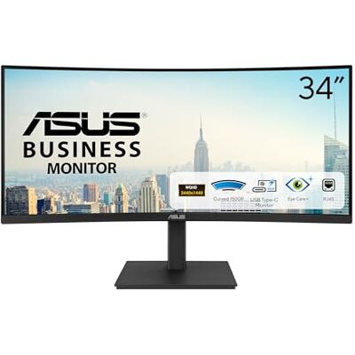 Asus Business VA34VCPSR 34 Zoll UWQHD Curved Monitor 21:9 VA Panel 10-bit, 3440x1440, 100 Hz, Rahmenlos, ergonomisch, EPEAT Gold, HDR10 DisplayPort, HDMI, USB-Hub, RJ45, 96W USB-C, Speaker Asus Business VA34VCPSR 34 Zoll UWQHD Curved Monitor 21:9 VA Panel 10-bit, 3440x1440, 100 Hz, Rahmenlos, ergonomisch, EPEAT Gold, HDR10 DisplayPort, HDMI, USB-Hub, RJ45, 96W USB-C, Speaker