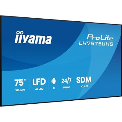 IIYAMA Prolite LH7575UHS-B2AG 75' 4K Digital Signage Display mit 24/7 Betriebszeit, Android OS, Signal FailOver-Funktion und einem Intel® SDM-Steckplatz IIYAMA Prolite LH7575UHS-B2AG 75' 4K Digital Signage Display mit 24/7 Betriebszeit, Android OS, Signal FailOver-Funktion und einem Intel® SDM-Steckplatz