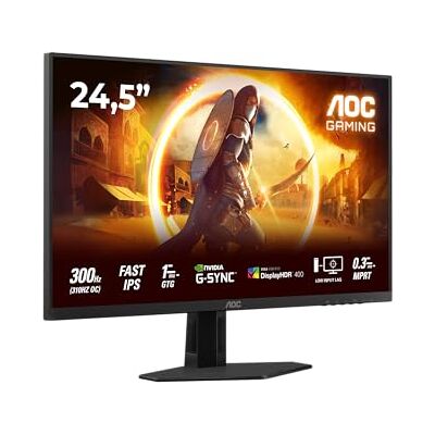 AOC 25G4SRE 25 Zoll FHD Gaming Monitor, 310Hz, Fast IPS Panel, 1ms GtG, Adaptive Sync, HDR400, G-Sync Compatible, (1920x1080 HDMI 2X 2.0 DP 1x 1.4) Schwarz AOC 25G4SRE 25 Zoll FHD Gaming Monitor, 310Hz, Fast IPS Panel, 1ms GtG, Adaptive Sync, HDR400, G-Sync Compatible, (1920x1080 HDMI 2X 2.0 DP 1x 1.4) Schwarz