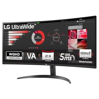 LG UltraWide™ 34WR50QK-B 34 Zoll 21:9 Curved UWQHD VA Monitor, 100Hz, HDR10, 99% sRGB, 2X HDMI 2.0, 1x DisplayPort 1.4, Schwarz LG UltraWide™ 34WR50QK-B 34 Zoll 21:9 Curved UWQHD VA Monitor, 100Hz, HDR10, 99% sRGB, 2X HDMI 2.0, 1x DisplayPort 1.4, Schwarz