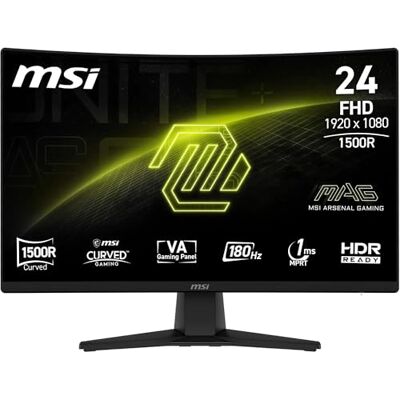 MSI MAG 242CA 24-Zoll-FHD-Gaming-Monitor mit 1500R-Krümmung, 1920 x 1080 VA, 180 Hz, 1 ms, HDR-fähig, Eye Care, HDMI 2.0b, DP 1.2a, Rahmenlos, neigungsverstellbar, VESA-Halterung, schwarz MSI MAG 242CA 24-Zoll-FHD-Gaming-Monitor mit 1500R-Krümmung, 1920 x 1080 VA, 180 Hz, 1 ms, HDR-fähig, Eye Care, HDMI 2.0b, DP 1.2a, Rahmenlos, neigungsverstellbar, VESA-Halterung, schwarz
