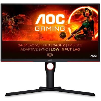 AOC 25G3ZM/BK 25 zoll FHD Gaming Monitor, 240Hz, Fast VA Panel, 1ms GtG, , FreeSync Premium, Höhenverstellung,(1920x1080 HDMI 2x 2.0 DP 1x 1.2)Schwarz/Rot AOC 25G3ZM/BK 25 zoll FHD Gaming Monitor, 240Hz, Fast VA Panel, 1ms GtG, , FreeSync Premium, Höhenverstellung,(1920x1080 HDMI 2x 2.0 DP 1x 1.2)Schwarz/Rot