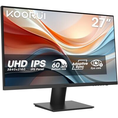 KOORUI Monitor 27 Zoll, 4K PC Bildschirm UHD(3840x2160), IPS, 4ms, 60Hz, 2X HDMI 2.0 & DisplayPort 1.4, Adpitive Sync, HDR10, VESA 100x100mm, 90% DCI-P3, Eye Care, N07 KOORUI Monitor 27 Zoll, 4K PC Bildschirm UHD(3840x2160), IPS, 4ms, 60Hz, 2X HDMI 2.0 & DisplayPort 1.4, Adpitive Sync, HDR10, VESA 100x100mm, 90% DCI-P3, Eye Care, N07