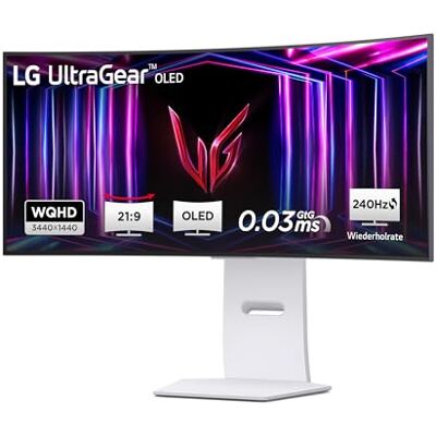 LG Ultragear™ 34GS95QE-W.AEU (34 Zoll) 21:9 Curved 800R UWQHD OLED Gaming-Monitor, 240Hz, AMD FreeSync™ Premium Pro, DisplayHDR™ True Black 400, 2X HDMI 2.1, Weiß LG Ultragear™ 34GS95QE-W.AEU (34 Zoll) 21:9 Curved 800R UWQHD OLED Gaming-Monitor, 240Hz, AMD FreeSync™ Premium Pro, DisplayHDR™ True Black 400, 2X HDMI 2.1, Weiß