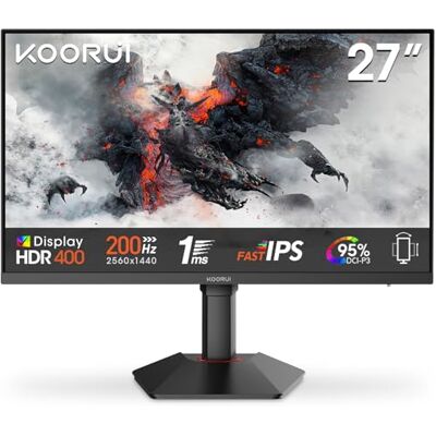 KOORUI G2722P 27 Zoll Gaming Monitor, 200Hz PC Bildschirm, QHD 2560x1440 Fast IPS, 1ms, HDR400, Adaptive Sync HDMI 2.0 & DP 1.4, VESA 75x75mm, Höhenverstellbar & Drehbar KOORUI G2722P 27 Zoll Gaming Monitor, 200Hz PC Bildschirm, QHD 2560x1440 Fast IPS, 1ms, HDR400, Adaptive Sync HDMI 2.0 & DP 1.4, VESA 75x75mm, Höhenverstellbar & Drehbar