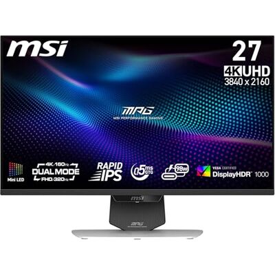 MSI MPG 274URDFW E16M Gaming Monitor 27 Zoll 4K UHD Rapid IPS Panel 3840 x 2160, 0,5 ms, DisplayHDR 1000, Mini-LED, Dual-Mode, HDMI 2.1, DP 1.4a, USB C (PD 98W), Höhen/Neigungseinstellung, Weiß MSI MPG 274URDFW E16M Gaming Monitor 27 Zoll 4K UHD Rapid IPS Panel 3840 x 2160, 0,5 ms, DisplayHDR 1000, Mini-LED, Dual-Mode, HDMI 2.1, DP 1.4a, USB C (PD 98W), Höhen/Neigungseinstellung, Weiß
