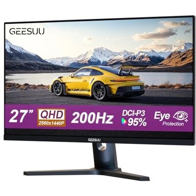 GEESUU Gaming Monitor 27 Zoll, 200Hz QHD 1440p Gaming PC Monitors, 1ms, IPS Bildschirm, HDR, 95% DCI-P3, Eye Care Screen, HDMI 2.1 & DP 1.4 GEESUU Gaming Monitor 27 Zoll, 200Hz QHD 1440p Gaming PC Monitors, 1ms, IPS Bildschirm, HDR, 95% DCI-P3, Eye Care Screen, HDMI 2.1 & DP 1.4