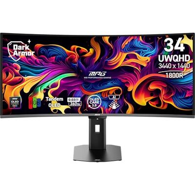 MSI MPG 341CQRDE QD-OLED X36, Gaming-Monitor, 34 Zoll, UWQHD, 360 Hz 3440 x 1440, (1800R), 5. Gen QD-OLED, 0,03 ms, Adaptive-Sync, KVM, HDMI 2.1, DP 2.1, USB C (98 W PD), AI Vision, Schwarz MSI MPG 341CQRDE QD-OLED X36, Gaming-Monitor, 34 Zoll, UWQHD, 360 Hz 3440 x 1440, (1800R), 5. Gen QD-OLED, 0,03 ms, Adaptive-Sync, KVM, HDMI 2.1, DP 2.1, USB C (98 W PD), AI Vision, Schwarz