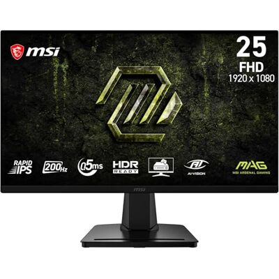 MSI MAG 256FA E20 24,5-Zoll-Gaming-Monitor, 1920 x 1080, FHD Rapid IPS, 200 Hz, 0,5 ms, HDR-fähig, AMD FreeSync Premium, Eye Care, AI Vision, HDMI 2.0b, DP 1.2a, Rahmenlos, VESA-Halterung, schwarz MSI MAG 256FA E20 24,5-Zoll-Gaming-Monitor, 1920 x 1080, FHD Rapid IPS, 200 Hz, 0,5 ms, HDR-fähig, AMD FreeSync Premium, Eye Care, AI Vision, HDMI 2.0b, DP 1.2a, Rahmenlos, VESA-Halterung, schwarz