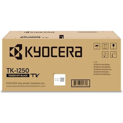 Kyocera TK-1250 Toner Drucker Schwarz. Original Tonerkartusche 1T0C3H0NL0. Drucker Toner kompatibel für ECOSYS PA3500x, PA3500wx, MA3500x, MA3500fx, MA3501wfx. Druckertoner für bis zu 3000 Seiten Kyocera TK-1250 Toner Drucker Schwarz. Original Tonerkartusche 1T0C3H0NL0. Drucker Toner kompatibel für ECOSYS PA3500x, PA3500wx, MA3500x, MA3500fx, MA3501wfx. Druckertoner für bis zu 3000 Seiten