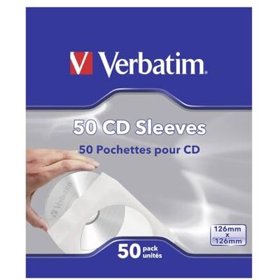 Verbatim CD-Umschläge verschließbare Papierhüllen für CD, DVD und Blu-Ray mit transparentem Sichtfenster, 50 Stück, weiß, 99999 Verbatim CD-Umschläge verschließbare Papierhüllen für CD, DVD und Blu-Ray mit transparentem Sichtfenster, 50 Stück, weiß, 99999