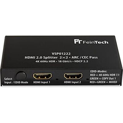 FeinTech VSP01222 HDMI 2.0 Splitter 2 Eingänge 2 Ausgänge Scaler ARC Pass für AV-Receiver 4K 60Hz HDR FeinTech VSP01222 HDMI 2.0 Splitter 2 Eingänge 2 Ausgänge Scaler ARC Pass für AV-Receiver 4K 60Hz HDR