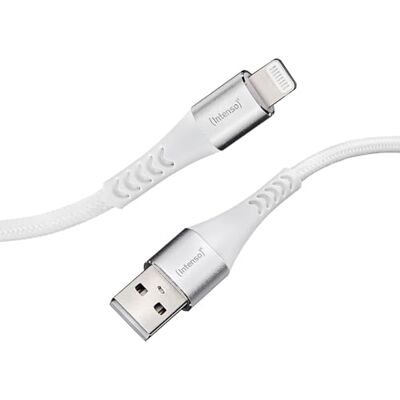 Intenso A315L USB-A auf Lightning Kabel 1,5m MFi Ladekabel für iPhone Zertifiziertes Datenkabel für iPad & iPod, 2.4A Schnellladen, 480 Mbit/s Datentransfer, Weiß mit Knickschutz Intenso A315L USB-A auf Lightning Kabel 1,5m MFi Ladekabel für iPhone Zertifiziertes Datenkabel für iPad & iPod, 2.4A Schnellladen, 480 Mbit/s Datentransfer, Weiß mit Knickschutz
