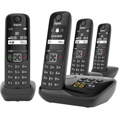 Siemens AS690A Quattro Vier DECT-Telefone mit Anrufbeantworter, Schwarz Schnurlostelefon Siemens AS690A Quattro Vier DECT-Telefone mit Anrufbeantworter, Schwarz Schnurlostelefon