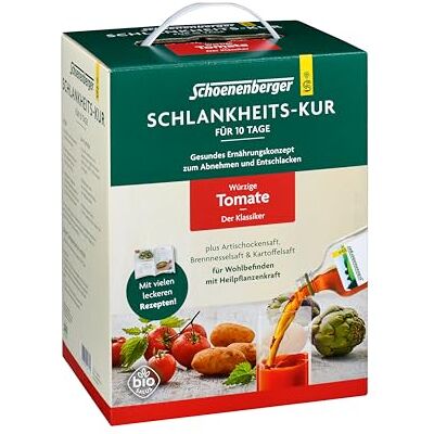 Schoenenberger Schlankheits-Kur Würzige Tomate 10-Tage-Kur aus Tomatensaft, Artischockensaft, Brennnesselsaft und Kartoffelsaft, Ernährungsplan und Bewegung Schoenenberger Schlankheits-Kur Würzige Tomate 10-Tage-Kur aus Tomatensaft, Artischockensaft, Brennnesselsaft und Kartoffelsaft, Ernährungsplan und Bewegung