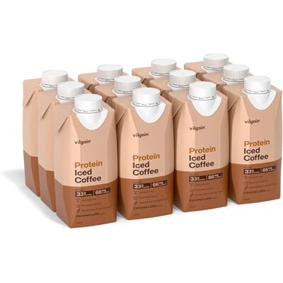 Vilgain Protein Iced Coffee – Robusta Kaffee mit Karamellgeschmack, 33 g Milchprotein, Laktosearm, Mit Stevia, Ohne Konservierungsstoffe – 12×330 ml Kompakt Flaschen Vilgain Protein Iced Coffee – Robusta Kaffee mit Karamellgeschmack, 33 g Milchprotein, Laktosearm, Mit Stevia, Ohne Konservierungsstoffe – 12×330 ml Kompakt Flaschen