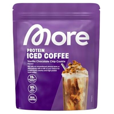 MORE NUTRITION MORE Protein Iced Coffee, 650g, Vanilla Chocolate Chip Cookie, Eiskaffee mit wertvollen Proteinen, wenig Zucker und Fett made in Germany MORE NUTRITION MORE Protein Iced Coffee, 650g, Vanilla Chocolate Chip Cookie, Eiskaffee mit wertvollen Proteinen, wenig Zucker und Fett made in Germany