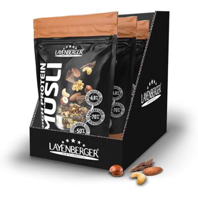 Layenberger 3K High Protein Müsli, 50% Eiweiß und 18% Kohlenhydrate 3er Pack (3x 390 g) Schoko-Nuss Layenberger 3K High Protein Müsli, 50% Eiweiß und 18% Kohlenhydrate 3er Pack (3x 390 g) Schoko-Nuss