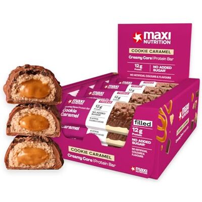 MaxiNutrition Creamy Core Bar Cookie Caramel, 12x45g Filled-Protein-Riegel, 28% Eiweißgehalt 12 g je Riegel, low Sugar (1,4 g), ohne Zuckerzusatz, ohne künstliche Aromen MaxiNutrition Creamy Core Bar Cookie Caramel, 12x45g Filled-Protein-Riegel, 28% Eiweißgehalt 12 g je Riegel, low Sugar (1,4 g), ohne Zuckerzusatz, ohne künstliche Aromen