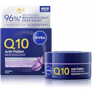 NIVEA Q10 Anti-Falten Nachtpflege, Anti-Falten-Nachtcreme mit Q10, Süssholz & Glycostop, parfümfreie Gesichtspflege für sensible Haut, BERUHIGUNG (50 ml) NIVEA Q10 Anti-Falten Nachtpflege, Anti-Falten-Nachtcreme mit Q10, Süssholz & Glycostop, parfümfreie Gesichtspflege für sensible Haut, BERUHIGUNG (50 ml)