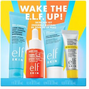 e.l.f. SKIN Wake the Up Skincare Kit, Feuchtigkeitsspendender Gesichtsreiniger in Reisegröße, Sonnenschutz, Feuchtigkeitscreme und aufhellendes Serum, Vegan und tierversuchsfrei e.l.f. SKIN Wake the Up Skincare Kit, Feuchtigkeitsspendender Gesichtsreiniger in Reisegröße, Sonnenschutz, Feuchtigkeitscreme und aufhellendes Serum, Vegan und tierversuchsfrei