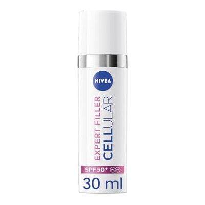 NIVEA Cellular Expert Filler – Tagesflüssiges UV-Serum – Sonnenschutz LSF 50+ – mit Hyaluronsäure und Lycocalcon A – schützt und spendet Feuchtigkeit, Anti-Aging, Grundierung, alle Hauttypen – 30 ml NIVEA Cellular Expert Filler – Tagesflüssiges UV-Serum – Sonnenschutz LSF 50+ – mit Hyaluronsäure und Lycocalcon A – schützt und spendet Feuchtigkeit, Anti-Aging, Grundierung, alle Hauttypen – 30 ml