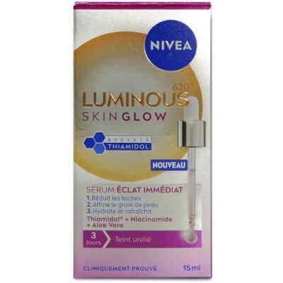 NIVEA Luminous 630 Skin Glow Serum, 15 ml Fleckenentfernung mit Niacinamid, Aloe Vera und Thiamidol, reduziert dunkle Flecken, strafft die Poren und spendet NIVEA Luminous 630 Skin Glow Serum, 15 ml Fleckenentfernung mit Niacinamid, Aloe Vera und Thiamidol, reduziert dunkle Flecken, strafft die Poren und spendet