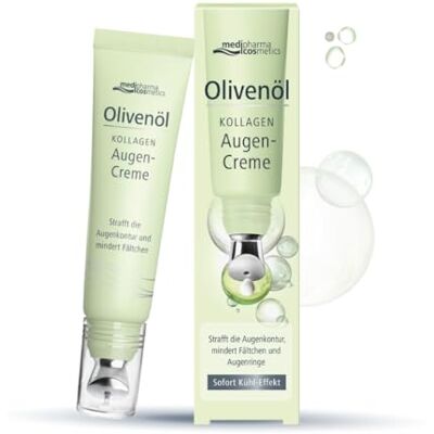 Medipharma Cosmetics Olivenöl Kollagen Augencreme – Mit Kollagen-Peptid Wirkkomplex, Hyaluronsäure, Olivenöl, Panthenol & Koffein – Kühlender Metallapplikator – gegen Falten und Augenringe Medipharma Cosmetics Olivenöl Kollagen Augencreme – Mit Kollagen-Peptid Wirkkomplex, Hyaluronsäure, Olivenöl, Panthenol & Koffein – Kühlender Metallapplikator – gegen Falten und Augenringe